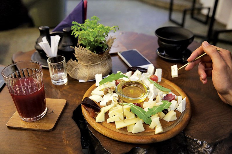 A plate of Carpathian cheeses served in the small Kiflyk cafe that has opened on Shota Rustaveli Street recently. 