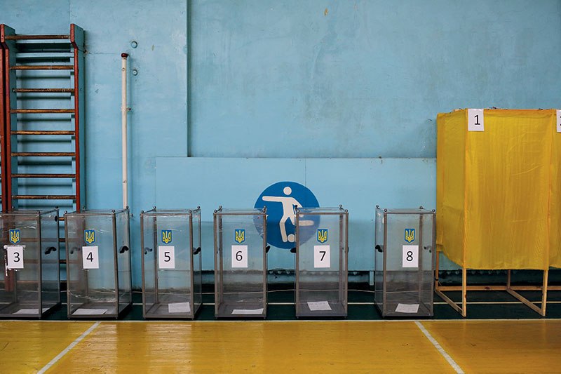 A view of a polling station at school number 9 on Oct. 25 in Mariupol. 