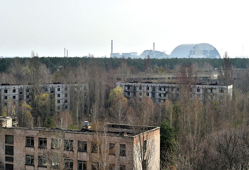 A view on April 8 of the abandoned city of Prypyat, three kilometers from the Chornobyl nuclear power plant. The new steel covering, which cost $2.4 billion, is expected to contain radiation from 200 tons of uranium at the reactor core for the next centur