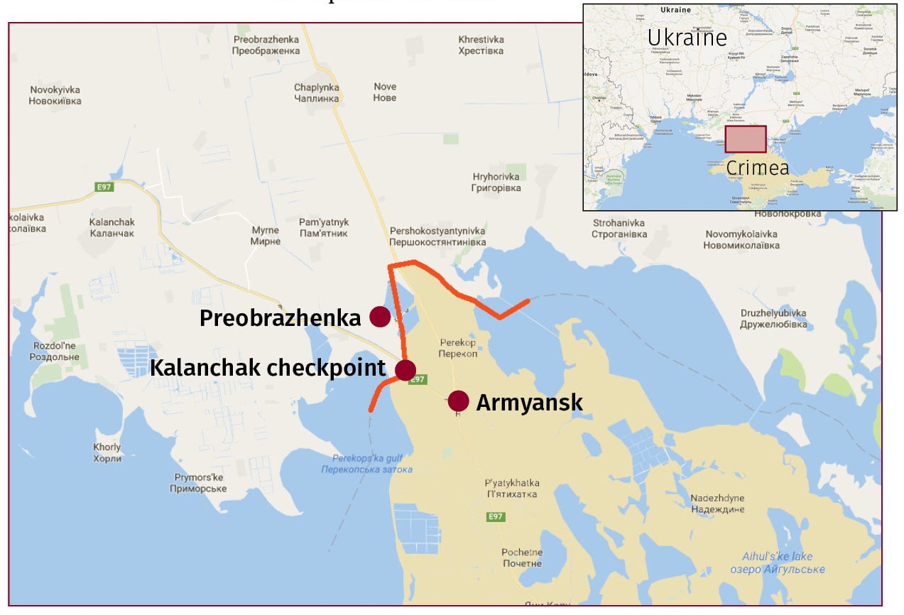 The Kalanchak checkpoint in northern Crimea sees hundreds of Crimean Titan workers living in Ukraine cross daily onto the Russian-occupied peninsula every day. 