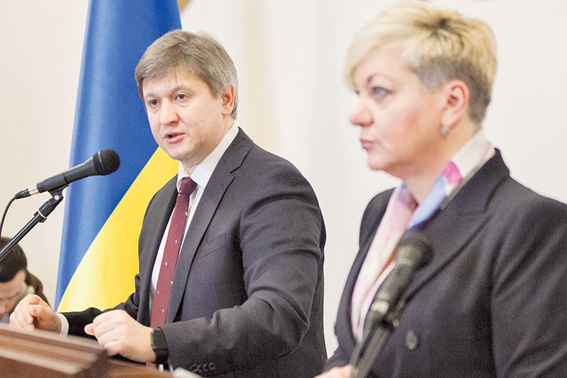 Head of the National Bank of Ukraine Valeriya Gontareva and Ukraine's Finance Minister Oleksandr Danyliuk make a statement about nationalization of Privat Bank on Dec. 19, 2016 in NBU.