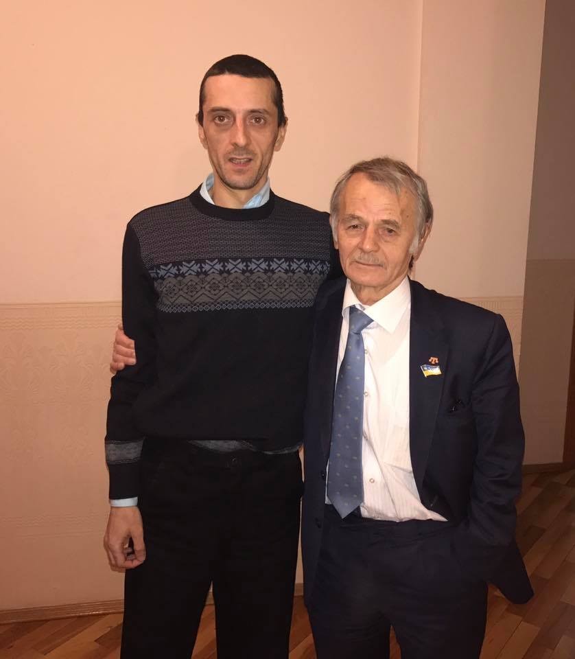 This undated photo shows Mustafa Dzhemilev, the leader of Crimea's Tatar community and former Soviet dissident (R), and his son Khaiser Dzhemilev (L).