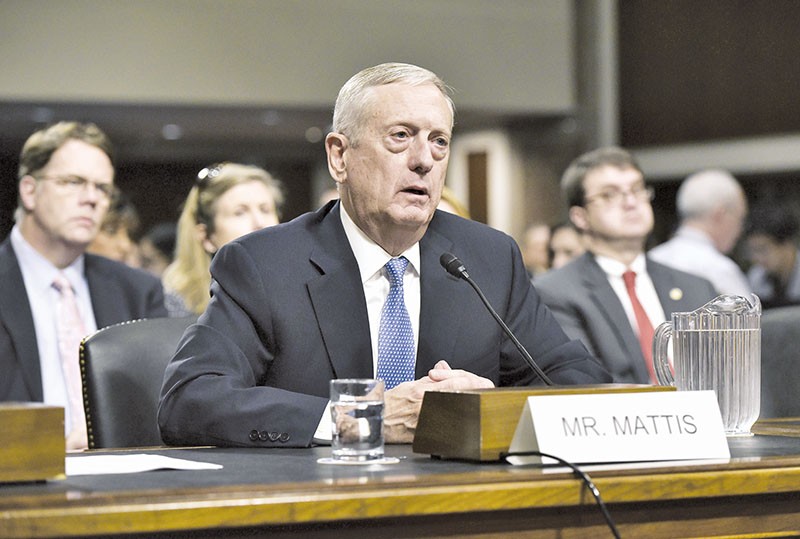 Retired Marine Corps general James Mattis testifies before the Senate Armed Services Committee on his nomination to be the next secretary of defense in the Dirksen Senate Office Building on Capitol Hill in Washington, DC on January 12, 2017. / AFP PHOTO / Mandel Ngan