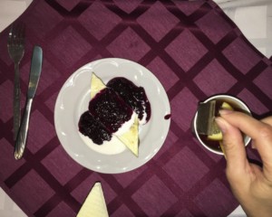 Lawmaker Svetlana paid Hr 48 ($1.77) for her lunch consisting of baked cheesecake with jam and sour cream and black tea with lemon.