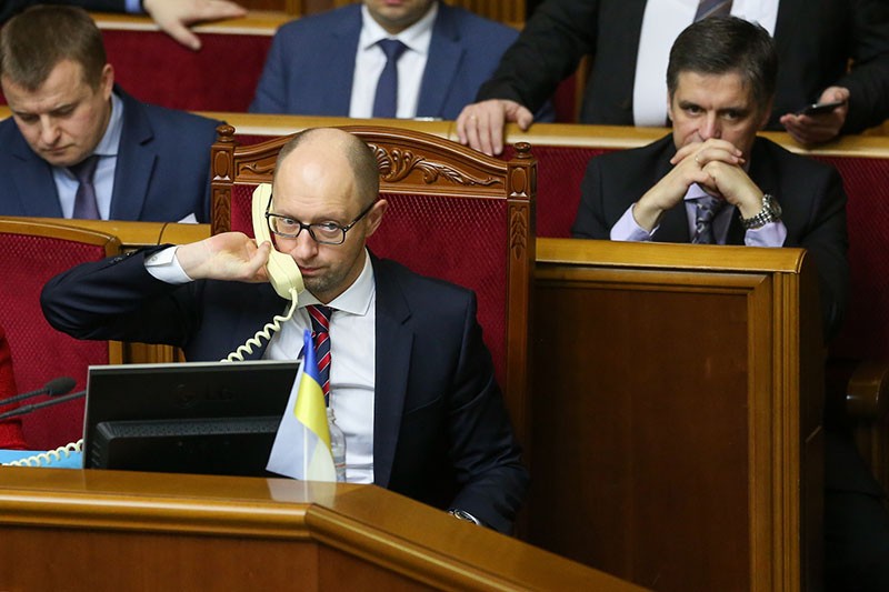 Then-Prime Minister Arseniy Yatsenyuk sits in the Cabinet’s box in the parliament on Dec. 24, 2015. Petrenko, now a close friend of the ex-prime minister, first came into politics by aiding Yatsenyuk’s election campaign in 2009. 
