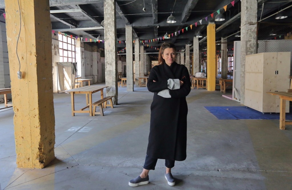 Alyona Gudkova, a founder of Kurazh Bazar flea market, poses at Platforma Art Factory where the market takes place. (Anastasia Vlasova)