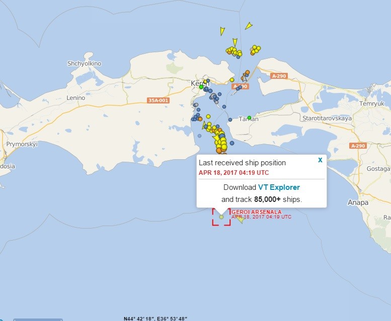 Cargo ship Geroi Arsenala latest position shown on Vesselfinder online locator map.