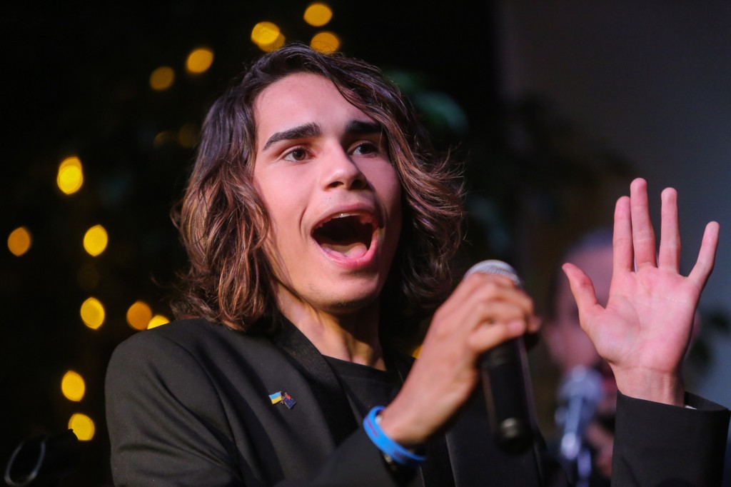 Australian 2017 Eurovision Song Contest participant Isaiah Firebrace performs in Barman Dictat bar in Kyiv on May 6. 