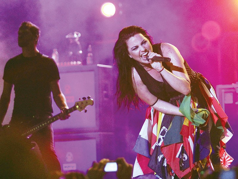 Evanescence's Amy Lee performs during a concert in Asuncion, Paraguay on Oct. 19, 2012.