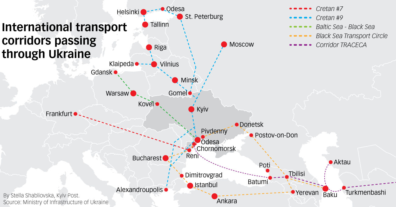 International transport corridors passing through Ukraine (infographics)