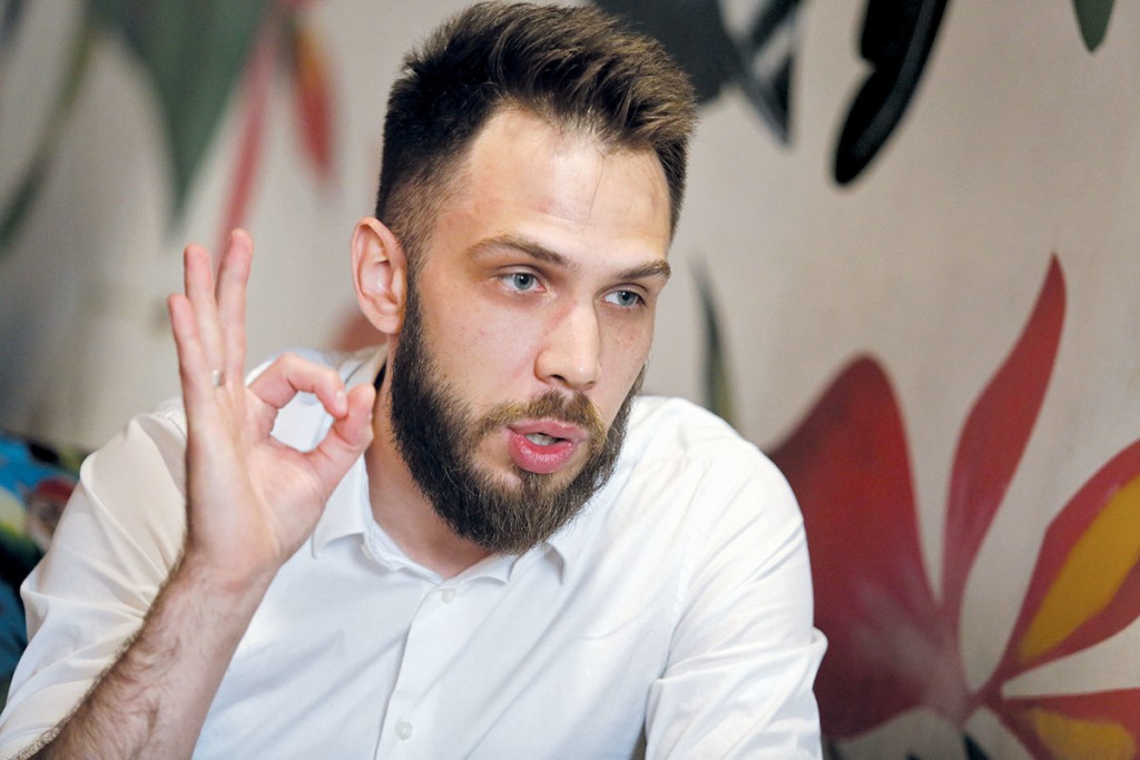 Nimses CMO Andrii Sirchenko talks with the Kyiv Post on July 7 in Kyiv. The idea to create the geolocation-based social network Nimses grew out of sociological research into how people interact on the internet. (Oleg Petrasiuk)