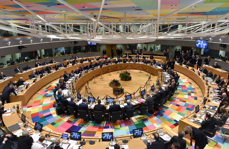 European Union leaders sit at the round table for an EU Eastern Partnership summit with six eastern partner countries at the European Council in Brussels on Nov. 24. (AFP)