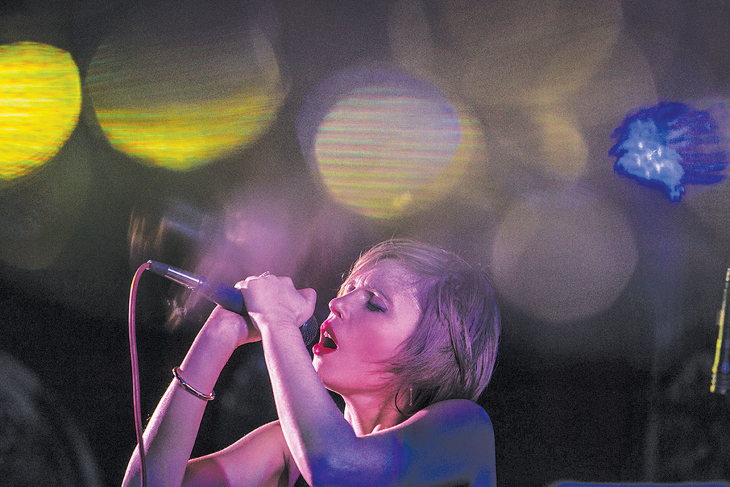 Irena Karpa, lead singer of Ukrainian alternative band Qarpa, performs on the stage of Kyiv's Docker Pub on March 12. (Yulya Weber)