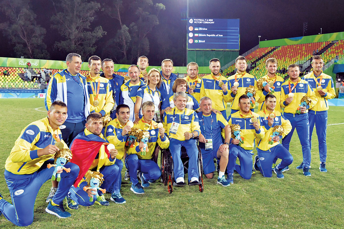 The Ukrainian Paralympic football team poses for a photo after winning play against Iran during the Rio 2016 Olympic and Paralympic games on Sept. 16 in Brazil (Press service of the National Paralympic Committee of Ukraine)