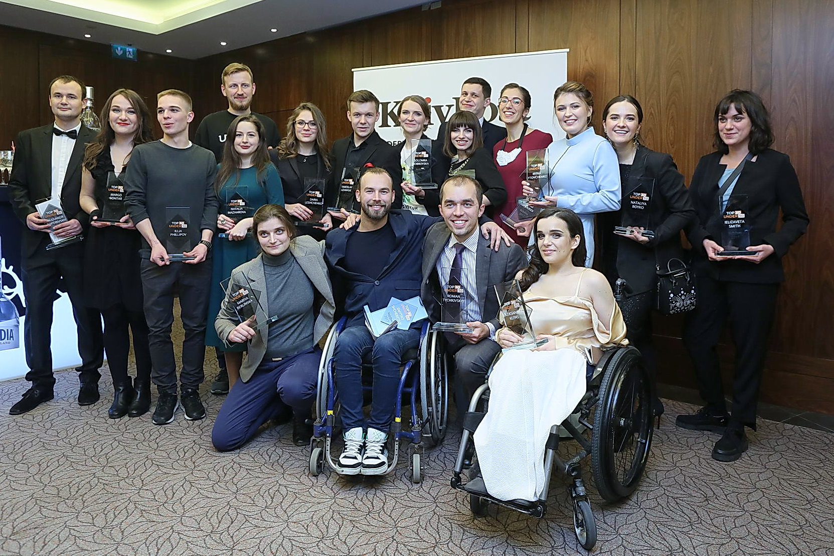The winners of the Kyiv Post's Top 30 Under 30 award pose after the ceremony, 