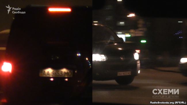 The screenshot from the video report by Skhemy investigative TV show shows that one of the cars that transported the passengers of a private jet that arrived from Male to Kyiv on Jan. 8 carries the same number plate as a car used in the President Petro Poroshenko's regular motorcade. 