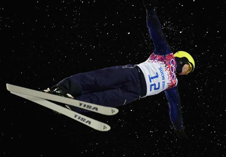 Ukraine's Oleksandr Abramenko competes in the Men's Freestyle Skiing Aerials finals at the Rosa Khutor Extreme Park during the Sochi Winter Olympics on February 17, 2014. (AFP)