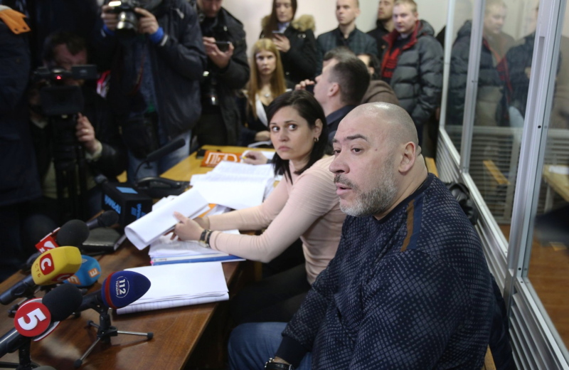 Yuriy Krysin, one of the pro-government thugs that violently beat Vesti newspaper journalist Viacheslav Veremiy on the night of Feb.19, 2014, speaks to his lawyer during a court session on March 26, 2018. Krysin was senteced to 5 years in prison on Sept. 10, other thug Serhii Chemes got 3.3 years in prison in 2018. Dzhelyal Aliev, the suspected killer of Vermemiy is still hiding from justice.